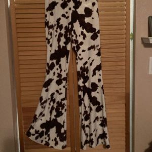 Cow print flare leggings